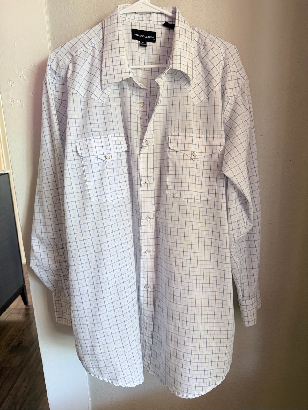 Panhandle Slim white blue plaid long-sleeve western pearl-snap XL